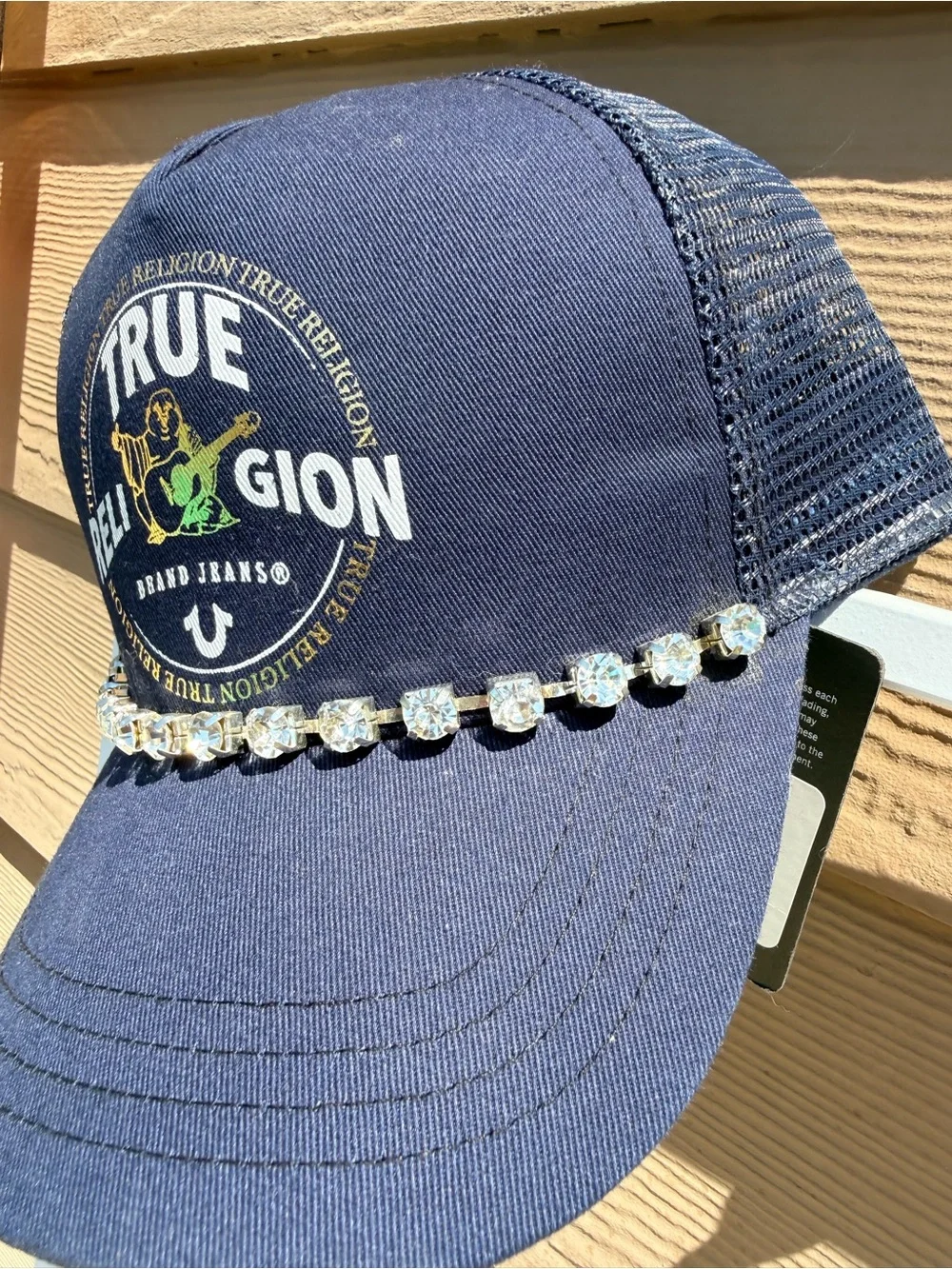 True Religion Navy Blue Logo Baseball Cap with Crystal Chain
